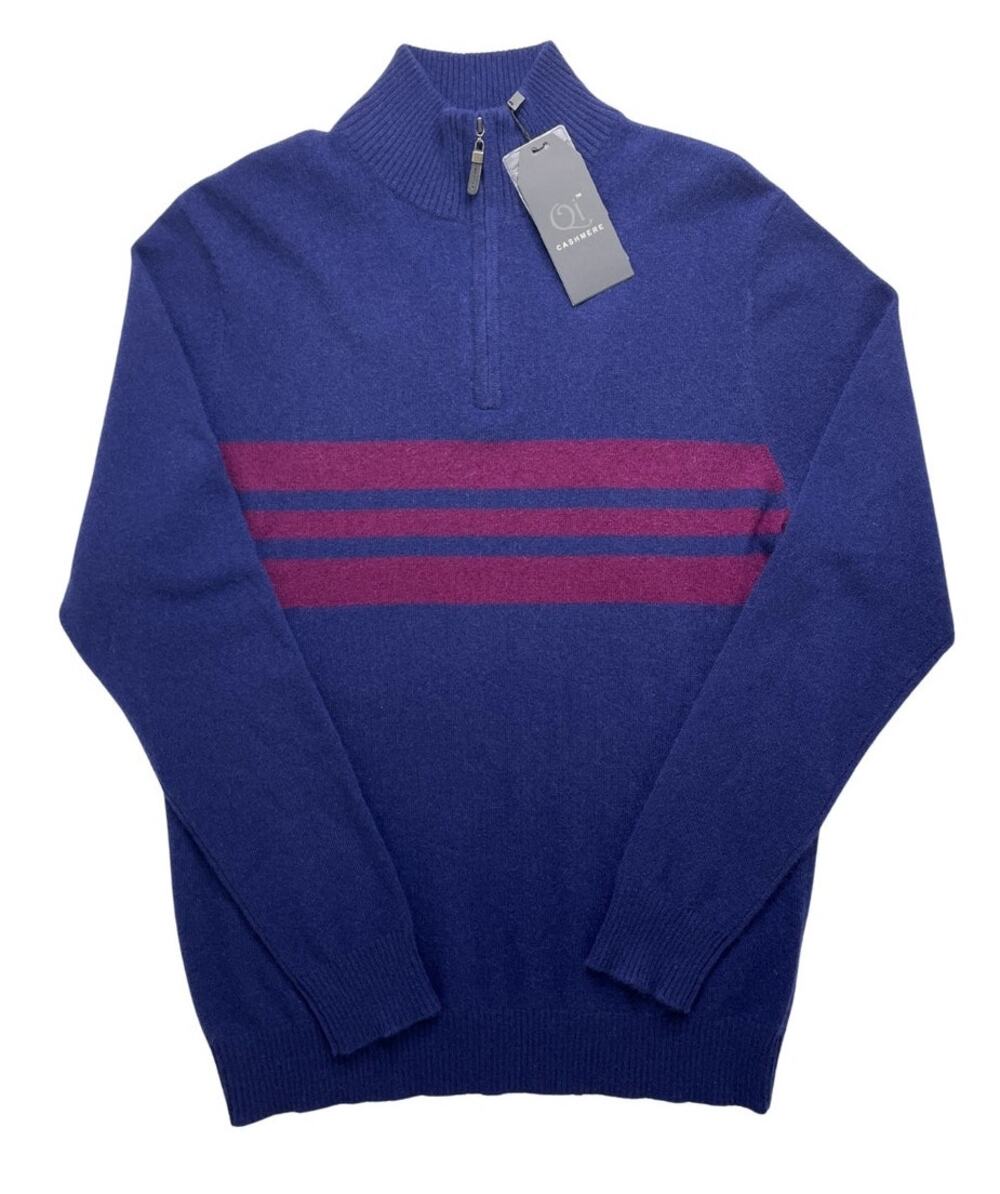 5-31 QI CASHMERE Men's NWT 1/4 Zip Sweater 100% Cashmere Blue Small